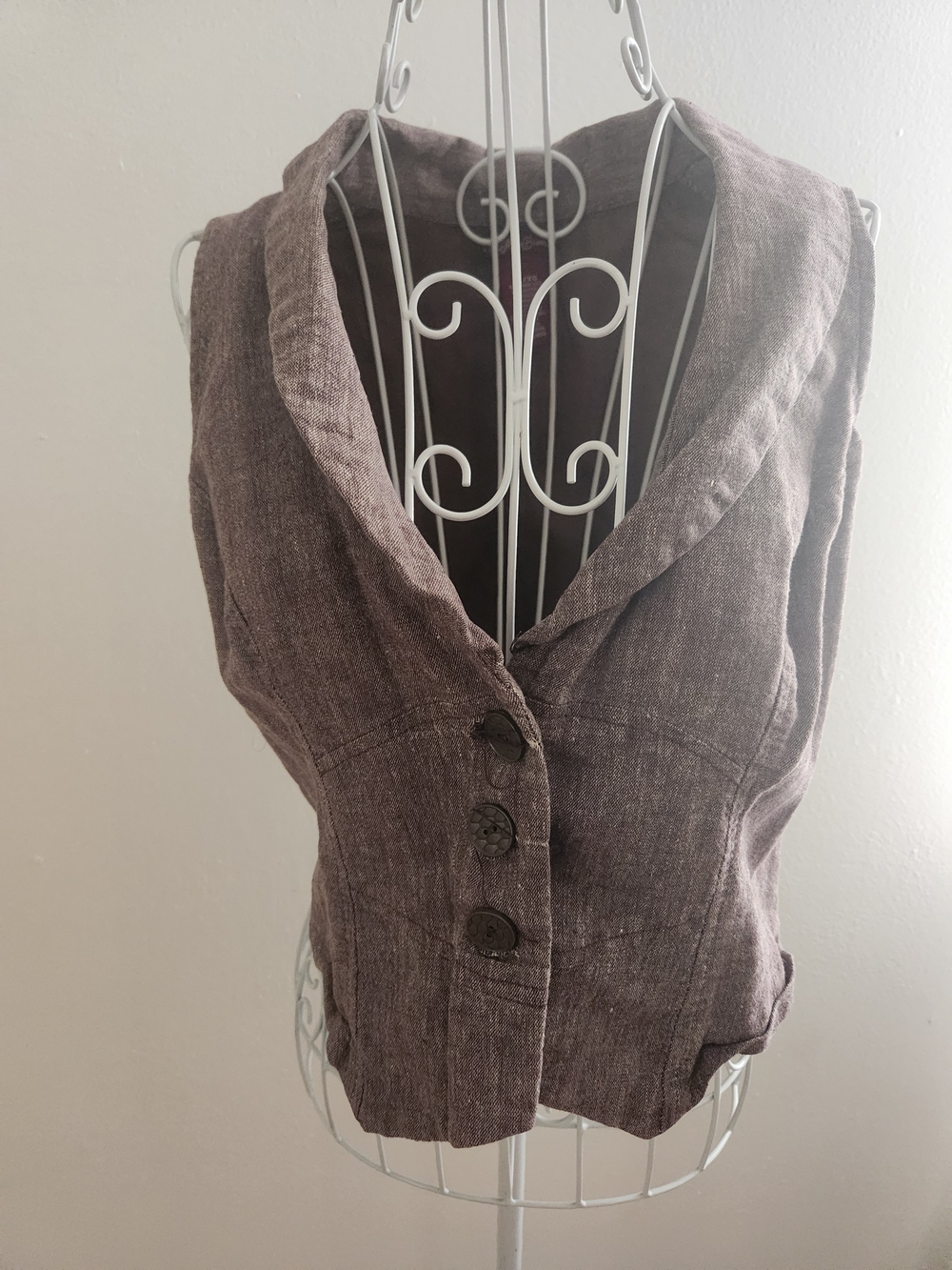 Miss Bisou Y2K Brown Linen Blend Tailored Button-Front Vest Juniors XL